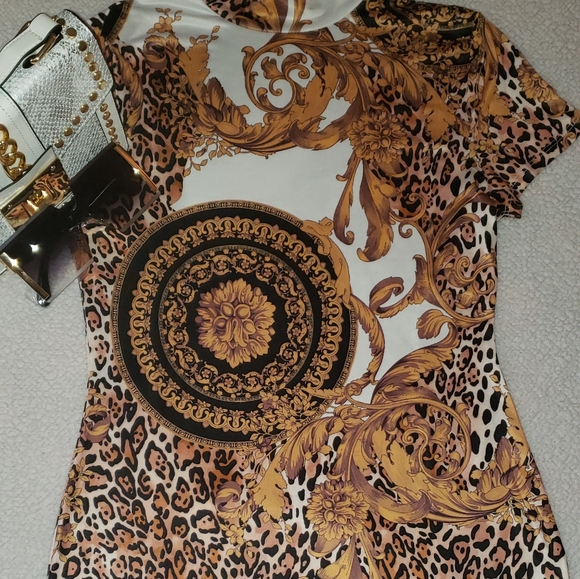 Elegant Multicolor Scarf Print Bodycon Dress - Picture 4 of 7